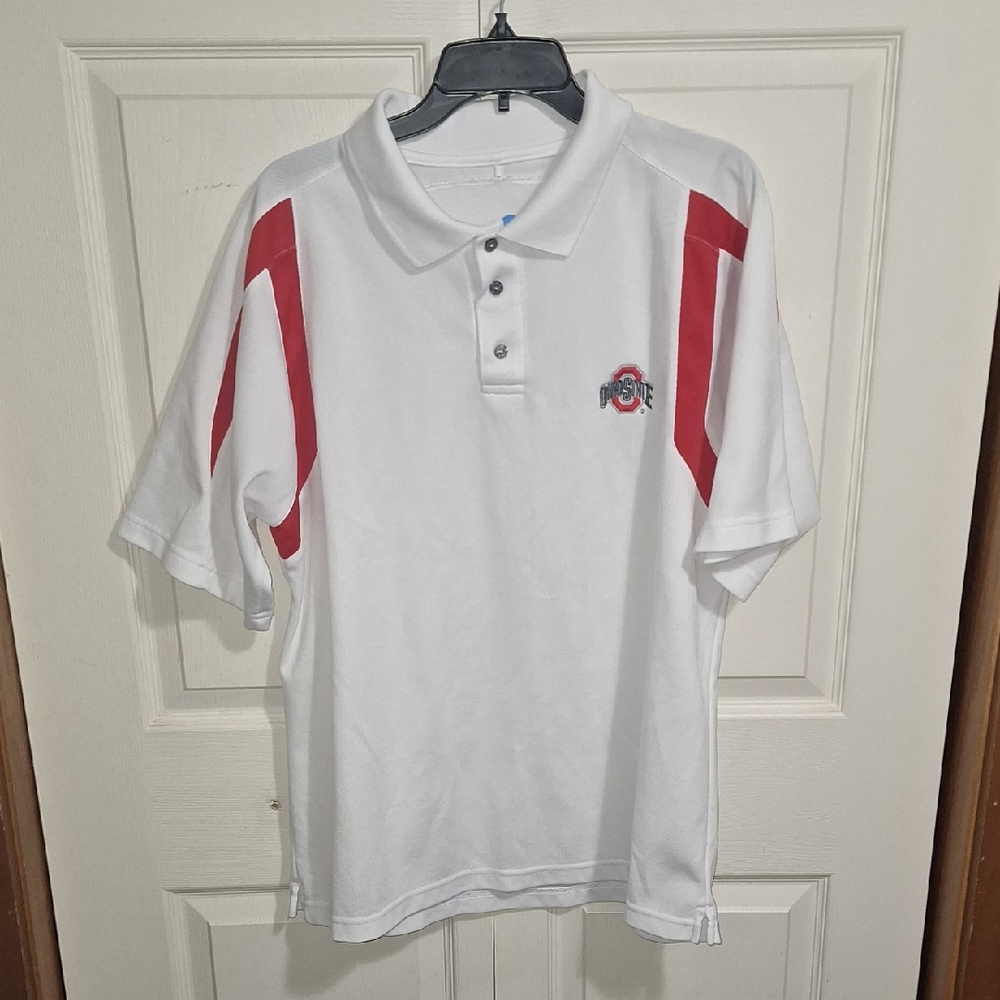 NCAA Ohio State Polo-XL- White Red Stripes Ohio State Embroidered Logo